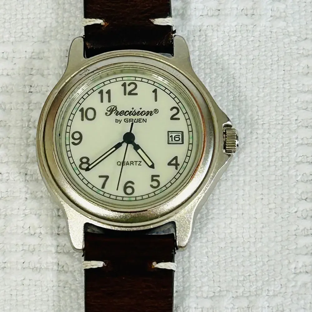 Gruen Precision GP420MN Glow Dial Vintage 38mm Quartz Field Watch Backlight